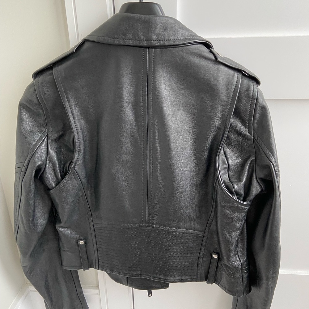Theory Dalayan Womens Black Leather Moto Jacket - Picture 2 of 5